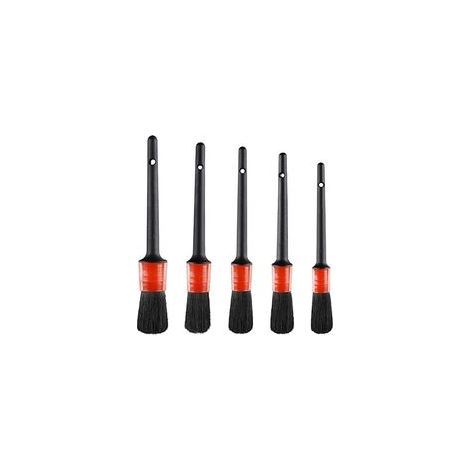 Pinceau de Détail (Lot de 5), Jeu de Pinceaux à Détails Automatiques Parfait pour La Voiture Moto Roues de Nettoyage Automobile, Tableau de Bord, Intérieur, Extérieur, Cuir (1/5)