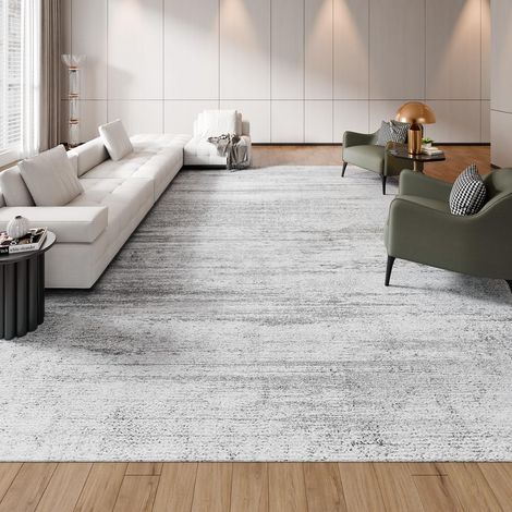 Tapis Salon, 3 x 4,3 m, Grand Tapis Chambre Lavable et Antidérapant, Poils Courts et Denses, Résistant aux Griffures Animaux, Doux Confortable, Style Moderne, pour Chambre, Bureau, Entrée, Gris (1/5)