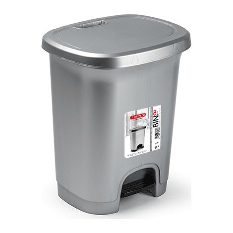 Bote de basura plástico gris con apertura de pedal de 8 litros de OEMP (1/4)