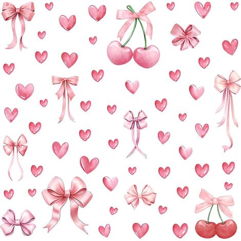 JSSEVN - Set mit 6 rosa herzförmigen Wandaufklebern mit Schleife zur Dekoration eines Schlafzimmers, Kinderzimmers, Mädchenzimmers usw. (1/5)