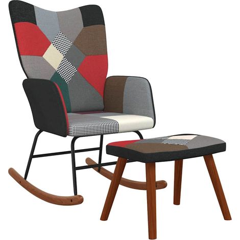 Mecedora con taburete tela patchwork vidaXL