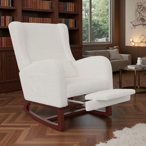 Sillón Balanceante - Terciopelo Teddy Blanco - Ergonómico - Diseño Chic