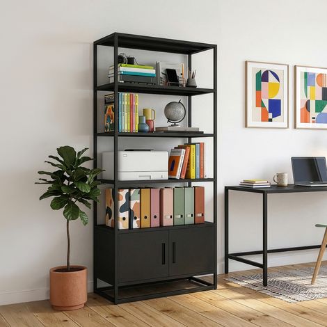 Estantería de pie Hailuoto de 4 niveles acero 180x80x40cm - Negro mate [en.casa] (1/5)