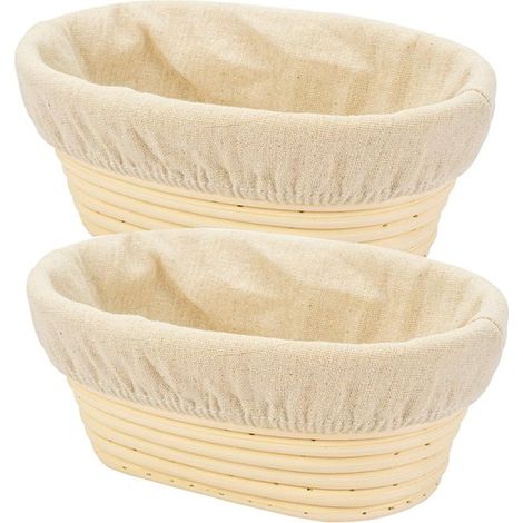 2 cestas ovaladas para fermentar pan, cesta para fermentar masa madre casera, cuenco para fermentar masa de pan, con funda de tela, beige (1/5)