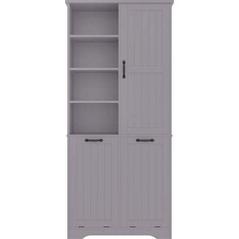 Armoire de salle de bain grise en MDF 78x35x172 cm avec double panier à linge et étagères réglables (1/5)