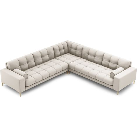 Canapé d'angle symétrique 6 places en tissu structurel beige (1/5)
