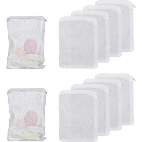 Lot de 10 sacs filtrants en maille fine à haut débit avec fermeture éclair en plastique pour boules biologiques d'aquarium, charbon pelétisé, trou en maille de 1 mm (blanc) (1/5)