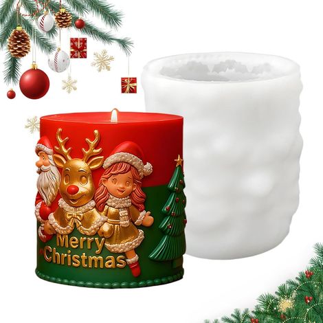 Moules En Silicone Pour Bougies De Noël,Forme En Résine Avec Relief 3D De Fille, Renne Et Père Noël Moules En Silicone Pour Ornements De Bureau Et Béton,Pour Bougies, Ciment, Plâtre, (1/5)