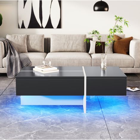 tavolo soggiorno 100x50 nero lucido LED app 3 cassetti OKMYHOME (1/5)