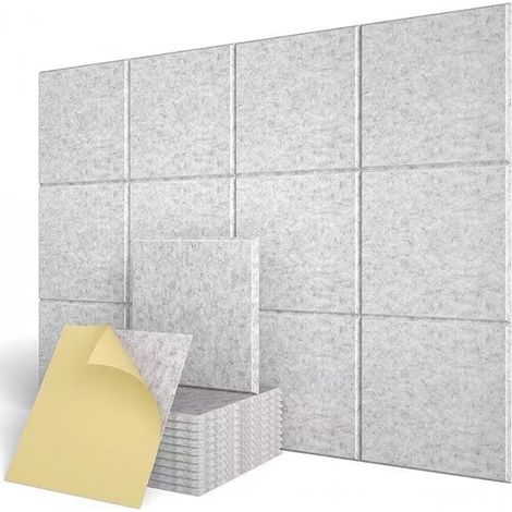 panneaux d'isolation acoustique carrés autocollants coussinets insonorisants 30 clair avec support adhésif 12 pièces 30 cm Gris (1/5)