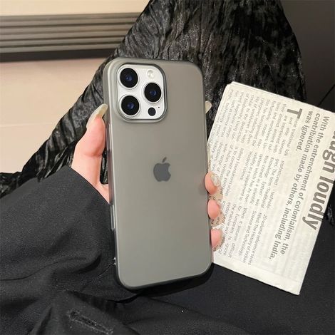 (iPhone 17 Pro Max, Gris) Coque transparente mate pour iPhone avec cadre en silicone antichoc