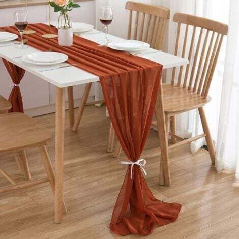 NALOOKAMIC  Chemin de Table en Mousseline de Soie, 70x300 cm, en Rouge Rouille, Bande de Table en Terre Cuite , Chemin de Table Lavable, décoration de Table