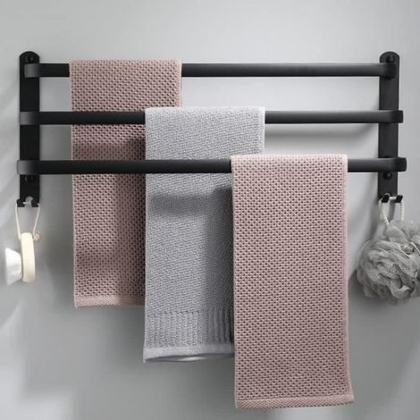 Porte-serviettes mural - Non précisé - 30 cm - Noir - 3 niveaux - Accessoires de salle de bain (1/4)