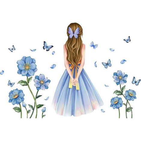 Lntyq Stickers Muraux Fille Papillon Autocollants Mural Fée des Fleurs Stickers Muraux Papillons Colorées ​pour Chambre de Bébé Pépinière d'enfant Décoration Murale De La Maison