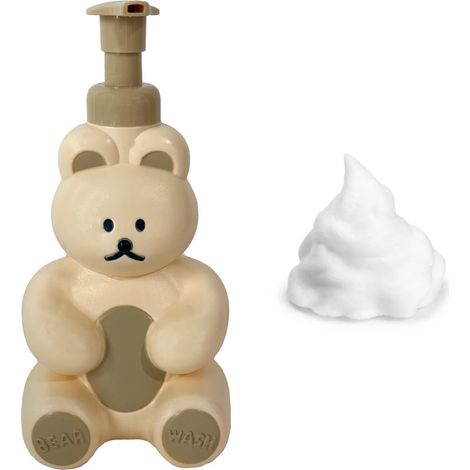 Niedliche, bärenförmige Schaumflasche im koreanischen Design mit Dosierpumpe für Gesichtsreinigung, Duschgel und Handseife cremeweiße, bärenförmige Schaumflasche. (1/5)