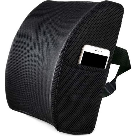 Memory-Schaumstoff-Lendenkissen, ergonomisches halbmondförmiges Stützkissen mit verstellbarem Riemen, für Bürostühle, Schwarz (1/4)