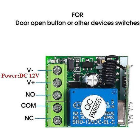 Récepteur relais RF 1 canal 12 V CC 433 MHz, télécommande sans fil universelle, émetteur 433 MHz. (1/4)