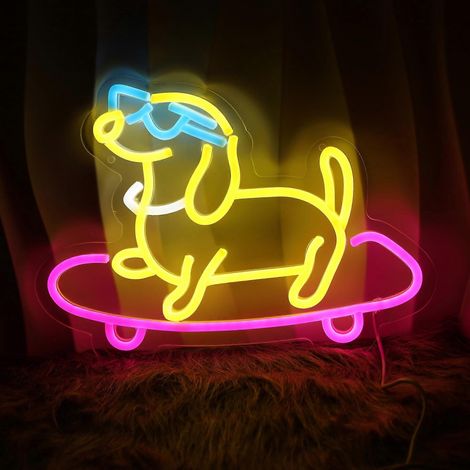 Neonlicht-Skateboard-Dackel-LED-Wanddeko mit USB-Anschluss – das perfekte Weihnachtsgeschenk fürs Kinderzimmer