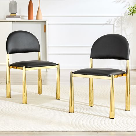 Esszimmerstuhl 80 cm in Schwarz aus PU-Leder mit Metallbeinen, 2er-Set, modern (1/5)