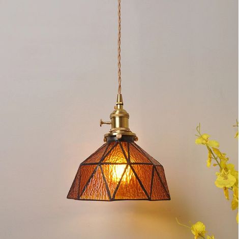 Lustre en verre et laiton, ambre précieux, adapté aux bars et restaurants, tables de chevet, etc., style luxe (1/4)