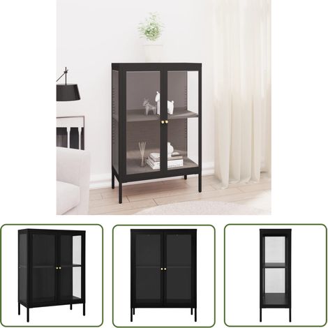 The Living Store Sideboard Schwarz 75x35x105 cm Stahl und Glas - Schreibtisch - Sideboard - Wohnzimmermöbel - Metallregal - Schwarzes Sideboard (1/5)