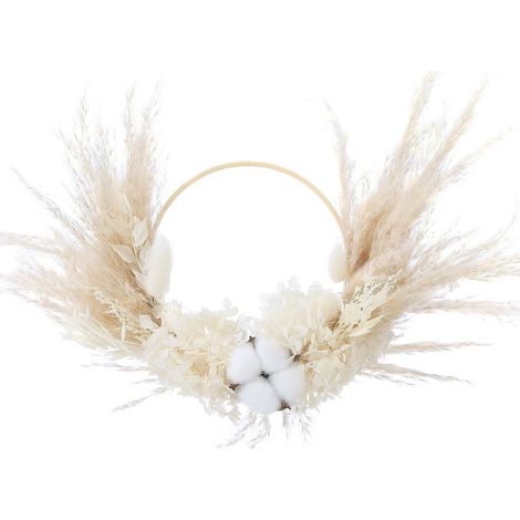 Couronne d'herbes de la pampa - Jolie couronne murale duveteuse pour salon, chambre ou bureau (1/5)