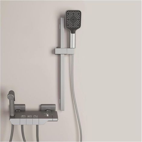 Colonne de Douche. Ensemble de Douche avec Barre de Douche 50cm Réglable en Hauteur. Set de Douche en Acier Inoxydable. Douchette 3 modes. Flexible Tuyau 150cm. Gris (1/5)