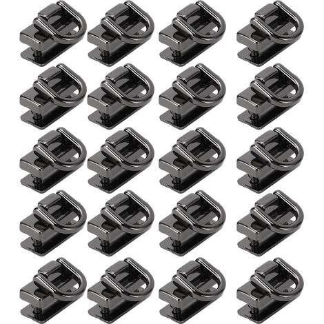 Lot de 20 rivets en forme de D, rotatifs à 360°, avec vis, pour la maroquinerie (sacs à main, colliers, ceintures, etc.), 12,5 x 19,5 mm, noir. (1/5)