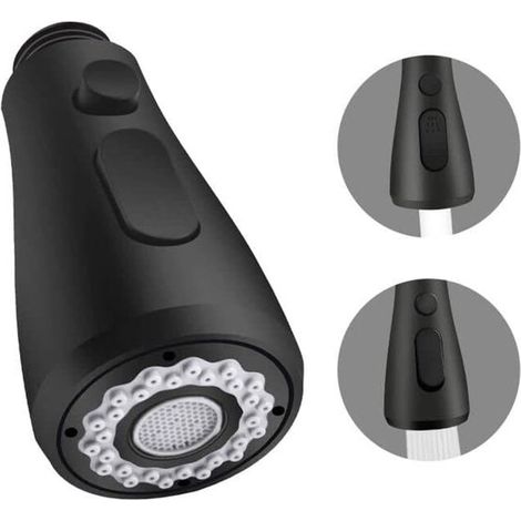 Tête de robinet - Aérateur de robinet - Embout de robinet - Embout de robinet universel - Convient pour la cuisine/salle de bain - ABS - 48,5 MM - NOIR - avec deux types de jets (1/4)