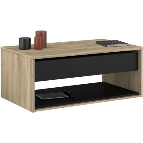 Table basse relevable - OSTARA - Rectangulaire - Chene / Noir - Relevable - 110 x 65 x 45/67,2 cm (1/5)