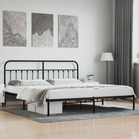 Lit adulte avec tête de lit pour Couchage,Cadre de lit métal noir 200x200 cm -BV13170 (1/5)