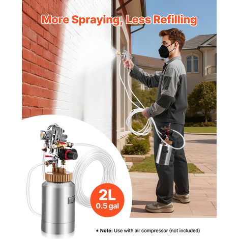 Réservoir de Peinture sous Pression Capacité 2 L 0,31 MPa, Pot de Pression de Peinture avec 2 Pistolets de Pulvérisation φ1,8 mm + φ3 mm et Tuyaux, Créations Artistiques, Décoration Domestique (1/5)