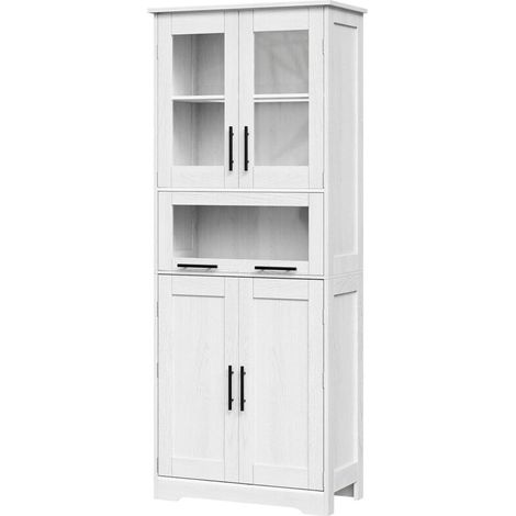 Badezimmerschrank mit 4 Türen, höhenverstellbarer Ablage, Badschrank freistehend, für Bad, Schlafzimmer, Wohnzimmer, 60 x 30 x 170 cm Weiß