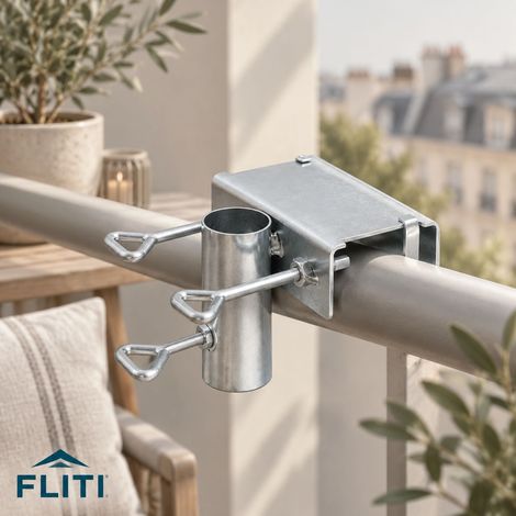 Support Parasol Balcon Métal Réglable 17x12x10cm pour Balustrade 5cm (1/5)