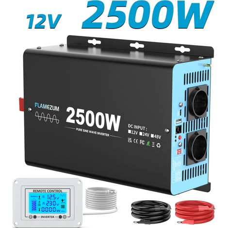 Spannungswandler 12V auf 230V – Reiner Sinus‑Wechselrichter 2500W Dauerleistung 5000W Spitzenleistung – Schutz vor Überhitzung und Kurzschluss (1/5)