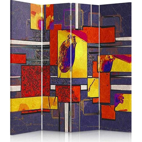 Paravent Abstraction Géométrique 4 Volets, Décoration Unique - 145 x 180 cm - 1 face déco, 1 face noir (1/5)