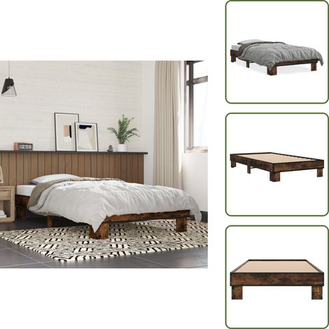 Bettgestell Räuchereiche 100x200 cm Holzwerkstoff und Metall - Holzbettfassungen - Doppelbett Gestell - Bettrahmen - Bettkasten - Single Bett (1/5)