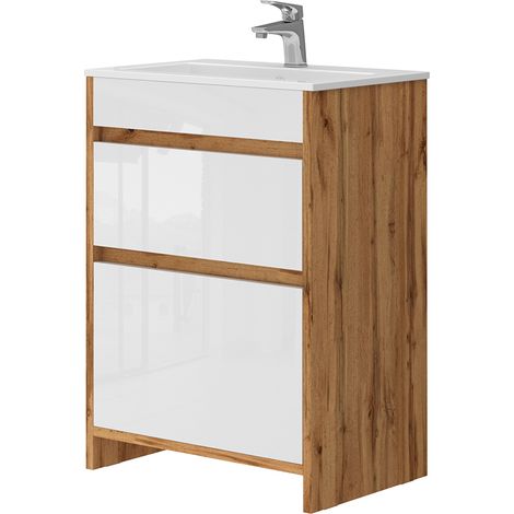 Badmöbel-Set Detmold, Goldkraft Eiche, 2 Teile, Unterschrank 60 cm, Vicco