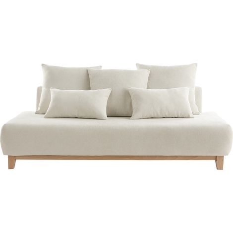 Divano scandinavo 3 posti in tessuto effetto velluto testurizzato beige e legno chiaro L200 cm ODEON