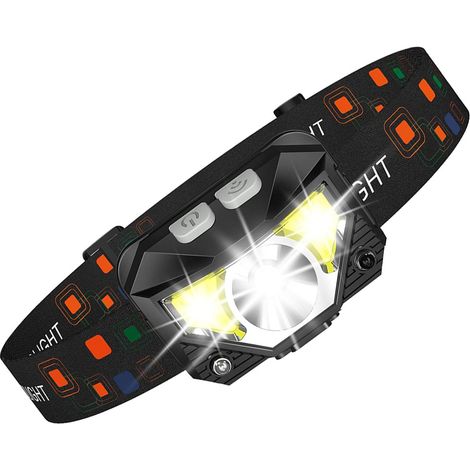 Lampada frontale a LED ultra potente, lampada frontale ricaricabile da 1200 l, 6 modalità di illuminazione con sensore di movimento, lampada frontale a LED portatile impermeabile IPX4 per corsa, cicli