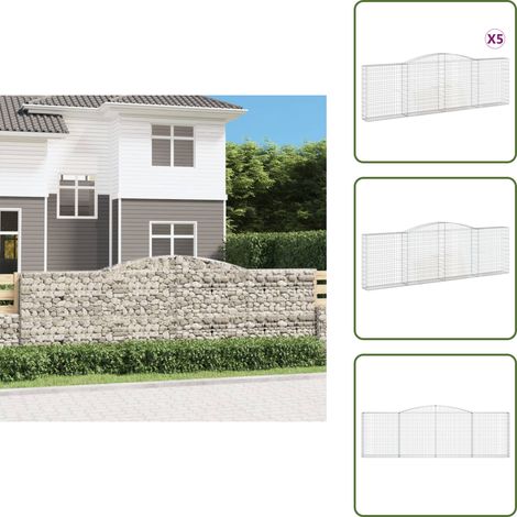 Gabionen mit Hochbogen 5 Stk. 400x30x120/140cm Verzinktes Eisen - Gabionen - Gabionenkorb - Gartendeko - Gartenzubehör - Zaun (1/5)