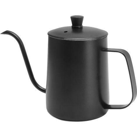 Bouilloire à filtre manuelle en acier inoxydable 304, bec long et étroit, 600 ml, noire, avec couvercle. (1/5)