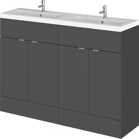Alrewas Contemporary 4 Door Floor Standing Vanity Unit with Basin, Gloss Grey, 1200mm