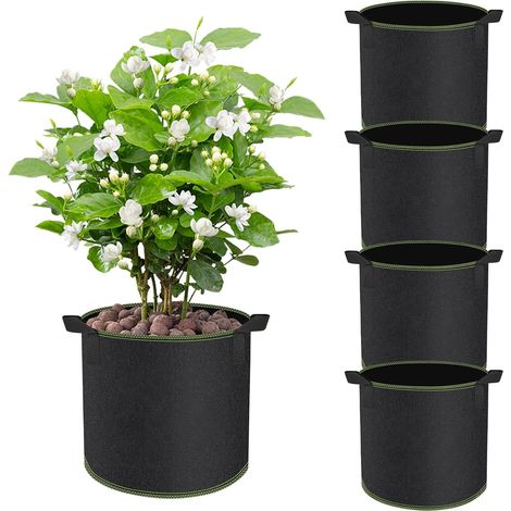 Lot de 4 Sacs de Plantation de 4 l en Tissu Non tissé avec poignées pour Pommes de Terre, tomates et Fraises, pour Balcon, terrasse, Serre et Jardin, 1 Gallon (1/5)