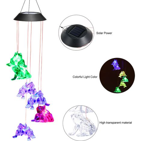 Lampe suspendue pendante carillon à vent grenouilles solaire IP44 multicolore à clignotement lent (1/3)