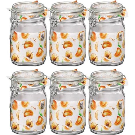 Lot de 6 bocaux hermétiques à bouchon mécanique, bocal pot de conservation, capacité 75 cl - Ø 10.6 x Hauteur 13.6 cm (1/3)
