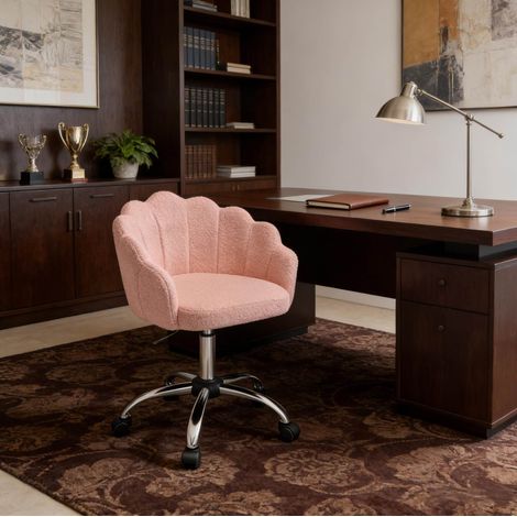 Chaise de maquillage à roulettes, dossier fleur, hauteur réglable, tissu rose, REDOM (1/4)