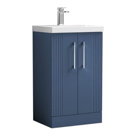 Nuie Deco Satin Blue 500mm 2 Door Vanity Unit and Mid Edge Ceramic Basin - DPF323A