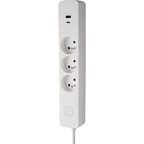 Multiprise avec Interrupteur - 3 Prises 2P+T 16A + 1 USB-A + 1 USB-C 3,4A - Idéale Branchements Multiples - Cordon 1,5 Mètre - Blanc (1/5)