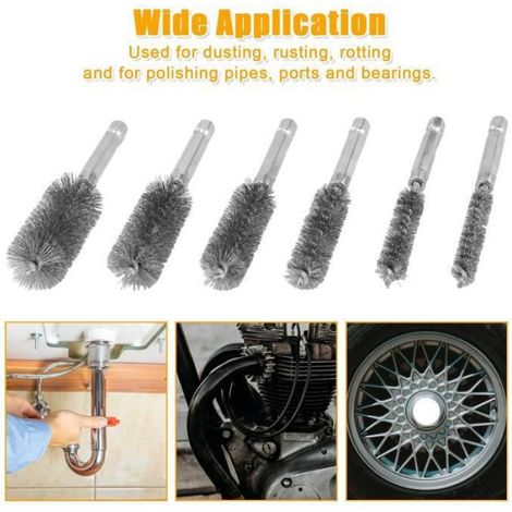 6pcs Acier Inoxydable Brosse Métallique, Brosse Métallique pour Perceuse avec Tige Hexagonale de 1/4 Pouce Brosse de Nettoyage (1/4)